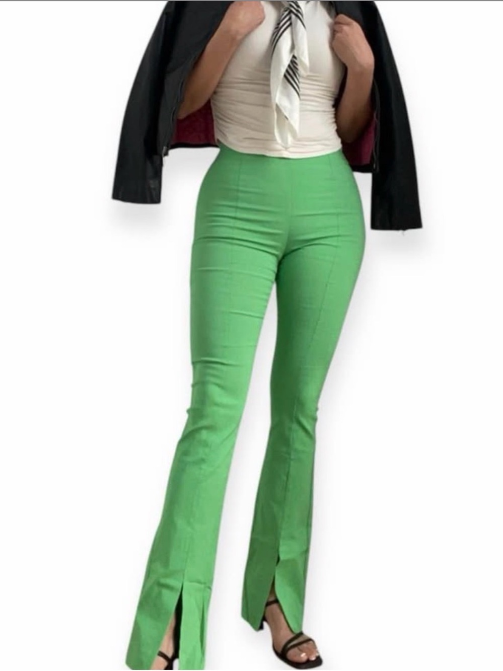 Zara Emerald Green Split Hem Pants Minimalist Chic High Waist Trousers M